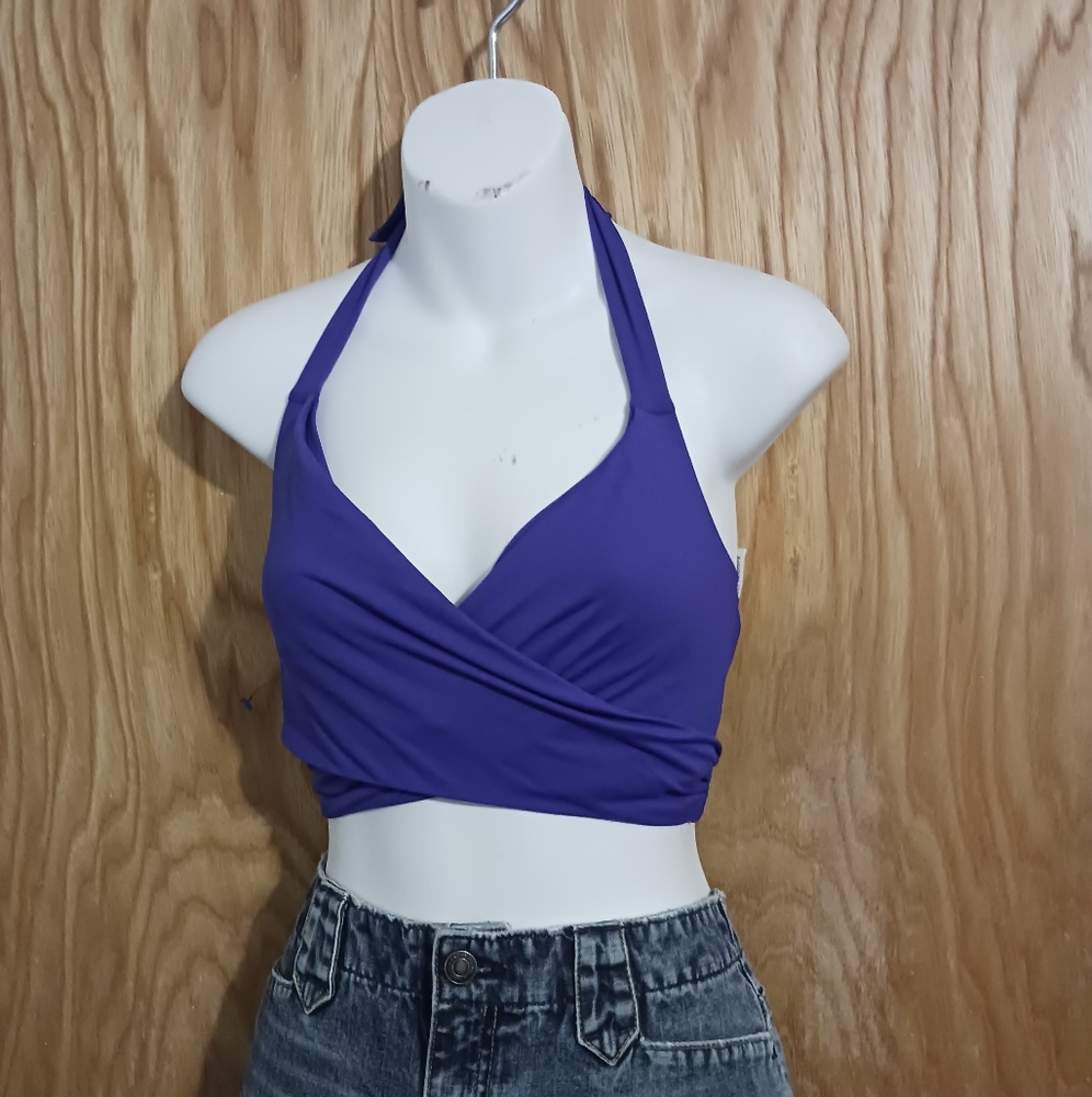 Athleta Colbalt Blue Wrap Halter Bra Bikini Top Swim Womans Size 32D